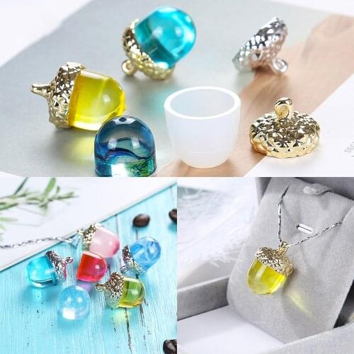 1 Set Crystal Acorn Type UV Epoxy Resin Molds Necklace Pendants Cap Silicone Mold for DIY Crafts Jewelry Making Handmade Gifts