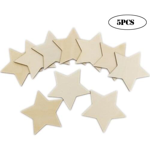 5pcs 80mm Unfinished Wooden Stars Ornaments Cutout Blank Wood Pieces Star for Christmas Wedding Party DIY Crafts