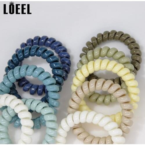 5Pcs/Lot 5.5cm Mixed Color Telephone Coil Wire Hair Tie For Women Candy Headbands Hair Accessories Traceless Elastic Rubber Band
