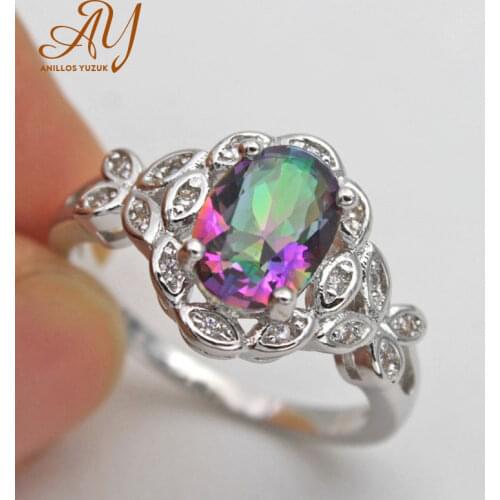 Anillos Yuzuk I 925 Silver Jewelry Seven Rainbow Zircon Ring Gradual Change Color Hollow Out Butterfly Support Palmer Stone