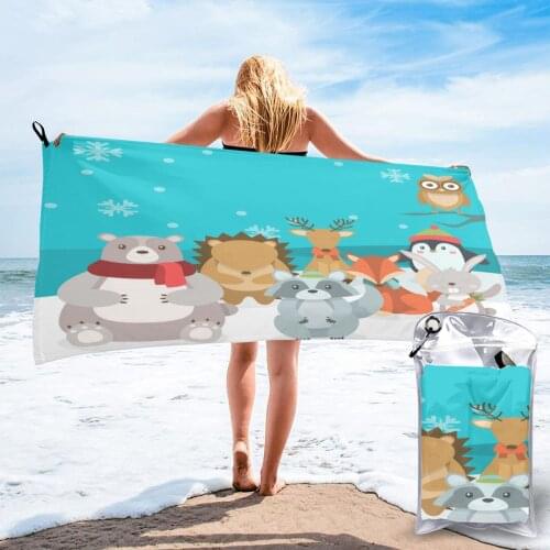 Bath Towel Smiling Animals Christmas Quick Dry Towel Thin Absorbent Soft Towel for Home Travel Camping Swimming Beach Sport