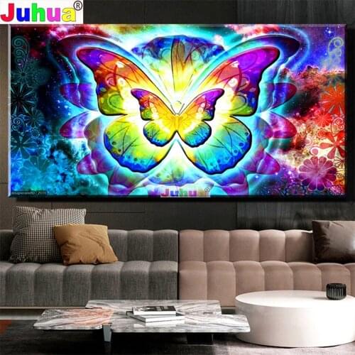 Large Abstract diy diamond painting"Colorful butterflies"full diamond embroidery Round drill mosaic wall painting Animal Bird