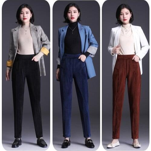 High Quality Corduroy Harem Pants 2021 Autumn Sweatpants Women Clothing Winter New High Waist Straight Leg Warm Casual Trousers