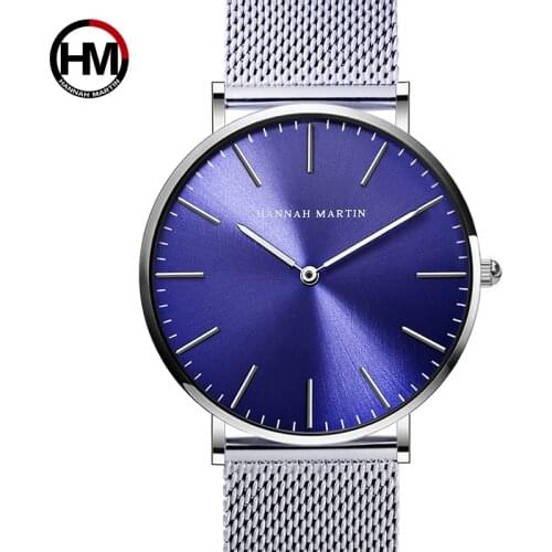 Men Stainless Steel Mesh Japan Quartz Movement Waterproof Blue Dial WristWatch Fashion Simple Stylish Top Luxury brand Watches