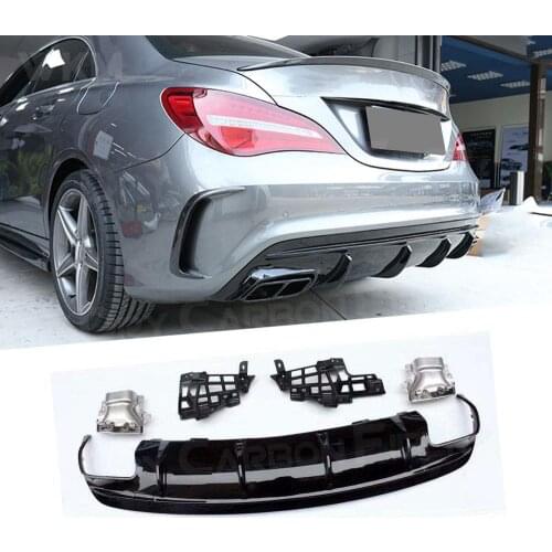 Rear Bumper Lip Diffuser with Exhaust Tips for Mercedes Benz CLA Class W117 CLA260 CLA45 2013-2018 PP Rear Bumper Lip Spoiler