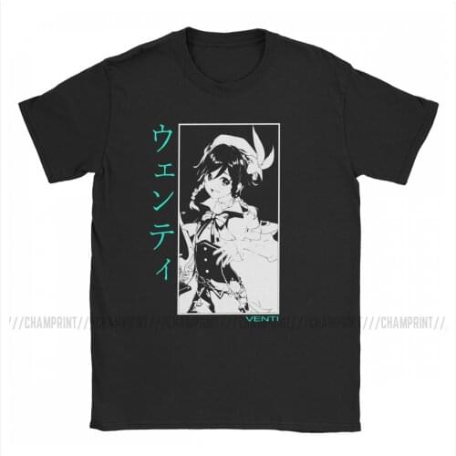 Mens Venti Genshin Impact T Shirts Anime Game Pure Cotton Clothes Vintage Short Sleeve Tee Shirt Birthday Present T-Shirt