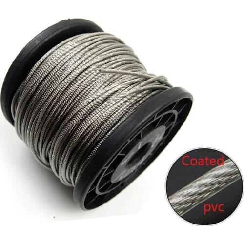 5 Meter 0.6mm 0.8mm 7x7 thin wire PVC Coated Flexible steel wire Rope soft Cable Transparent Stainless Steel Clothesline