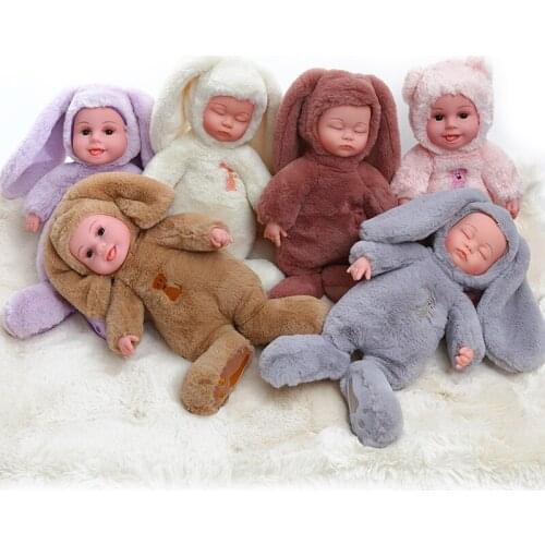 35CM Sleeping Baby Reborn Toys Beauty Rabbit Plush Doll Silicone Reborn Baby Doll Long Hair Kid Toy Doll Gift For Girls and Boys