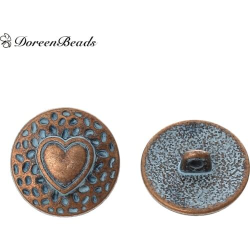 DoreenBeads Zinc Metal Alloy Shank Button Metal Buttons Round Antique Copper Single Hole Heart Pattern 17-23mm Dia,2 PCs