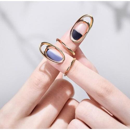 Fashion Hollow Nail Ring Charm Finger Nail Rings Fingertip for Women Adjustable Korean Fingernail Protective Cover Jewelry Party