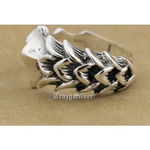 925 Sterling Silver Bone Feather Biker Rocker Punk Ring 9W011 US Size 7 ~ 14