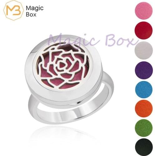 Aromatherapy ring Essential Oil Diffuser locket ring jewelry lotus Stainless steel ring for women with 8-color pads