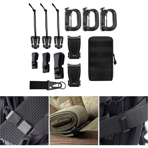 Molle Accessories Kit of 13 Molle Attachments for Tactical Belt Webbing Key Ring D-Ring Clip