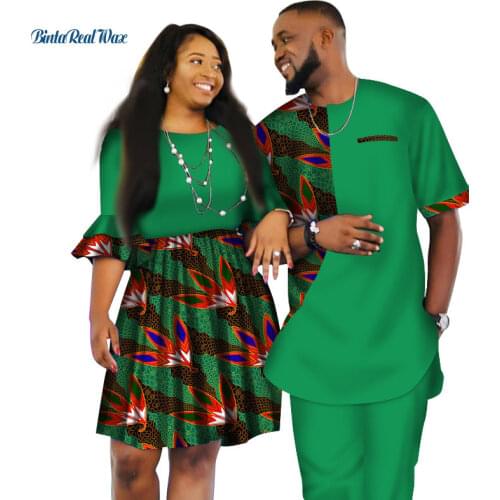 African Print Men Top and Pants Sets Couple Clothing Women Bazin Riche Skirt Sets Dashiki 2 Pieces Lover Couples Clothes WYQ80