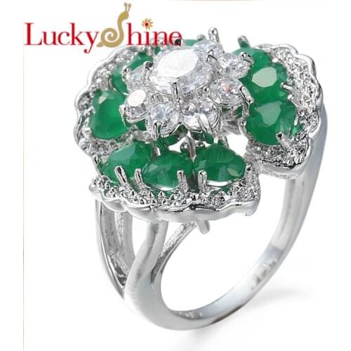 Luckyshine Exotic Mothers Day Present Green Zircon Silver Rings Holiday Gift Best Women Rings 93135