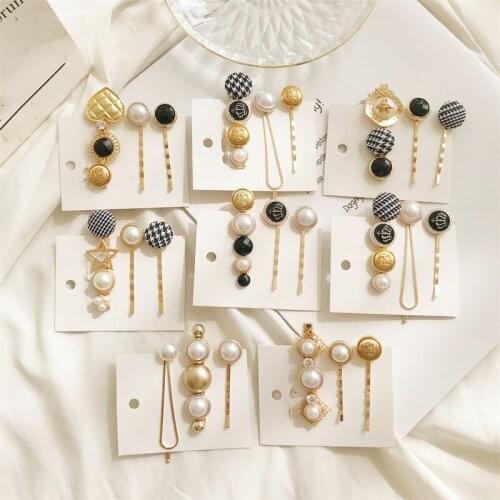 3pcs/Set Korean Fashion Hair Accessories Wedding Houndstooth Button Pearl Hair Clip Crwon Star Crystal Hairpin Barrette Hairgrip
