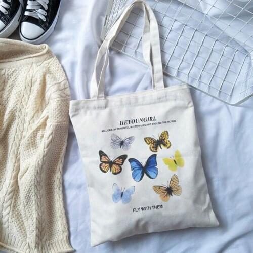 Cartoon Butterfly Hot New Girl Sweet Korean Ulzzang Haajuku Large Capacity Canvas Art Womens Shoulder Bag
