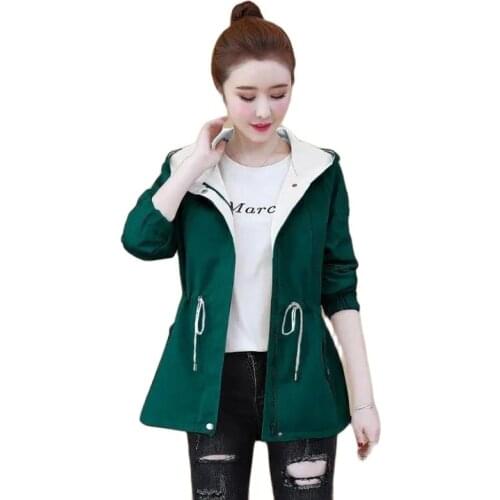 New Spring Autumn Female Students All-Match Windbreaker Jacket With Lining ZipperGirl Student LooseAll-match Waist Slim Mid-L