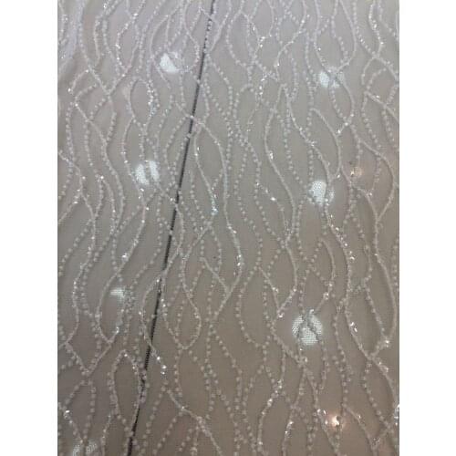 Latest Lace Fabric With Beads S-52416 Heavy Embroidered Nigerian French Tulle Lace Fabric For Wedding