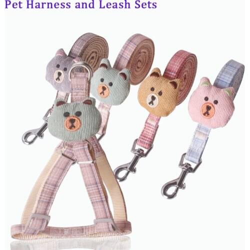 New Dog Leash and Harness Sets with Cartoon Bear Pet Chest Strap Adjustable Dog Chain Pet Supplies Puppy Accessories