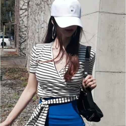 New Thin Summer Top Sexy T Shirt Women Elasticity T-Shirt Korean Style Woman Clothes Slim Tshirt Female Casual Short Sleeve Tops