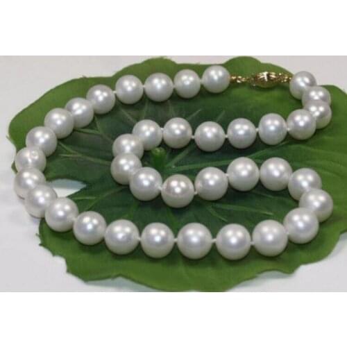 CHARMING 18" 11-12 MM PERFECT WHITE PEARL NECKLACE yellow clasp