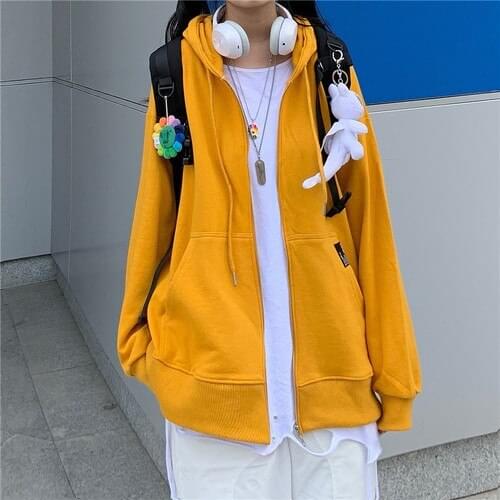 Autumn New Sweatshirt Cardigan Coat Women Zipper Long Sleeve Hooded Hoodies Korean Causal Solid Hoody Jacket Cotton Polyester
