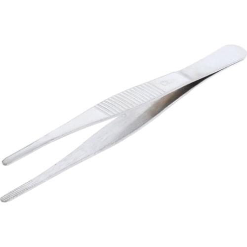 Stainless Steel Tweezers Straight Serrated Tip Round Head 140mm / 5.51