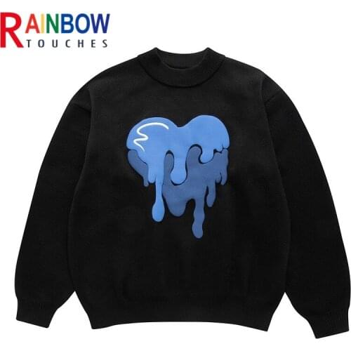 Rainbowtoues Coat Men High Street Hip Hop Retro Love Printed Crew Neck Sweater Unisex Fashion Casual Pullover Superior Quality
