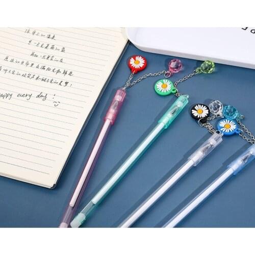 24 PCs Girls Heart Daisy Pendant Gel Pen Cartoon Crystal Ball Pendant Cute Pens Student Supplies Kawaii Stationery Wholesale