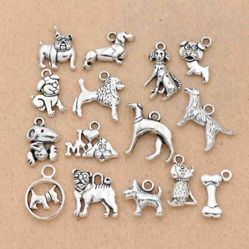 15Pcs Mix Tibetan Silver Plated Dogs Charms Pendants for Jewelry Making Bracelet DIY Accessories Handmade Crafts Findings