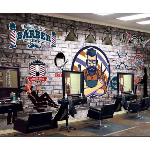 Custom retro brick type mens beauty salon barber shop tooling background wallpaper mural