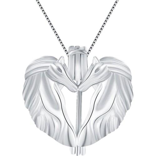 CLUCI Silver 925 Romantic Love Horse Women Jewelry 925 Sterling Silver Victoria Wing Heart Shaped Pearl Locket SC053SB