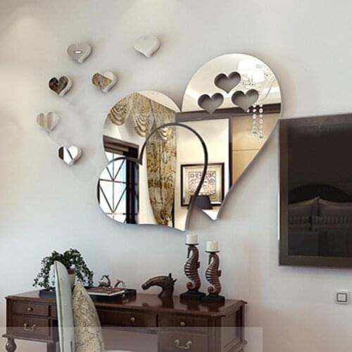 Cute 3D Mirror-Surface Wall Sticker Heart Shape DIY Art Mural Home Decoration Wall Ornament Waterproof