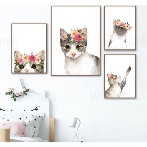 Nordic Posters and Prints Corolla Cat Canvas Painting Baby Room Wall Decoration Nursery Home Decoration Wall Art Frameless Mural