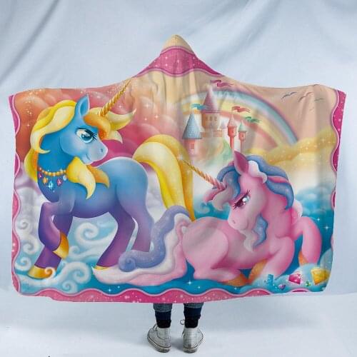 3D Printed Unicorn Rainbow Magic Super Soft Cozy Hooded Blanket In Cap Warm Blanket for Couch Throw Travel Blanket Dropship