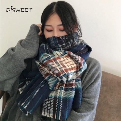 Vintage Checkered Cashmere Scarf Woman Winter Warm Long Shawl Scarf Women 2021
