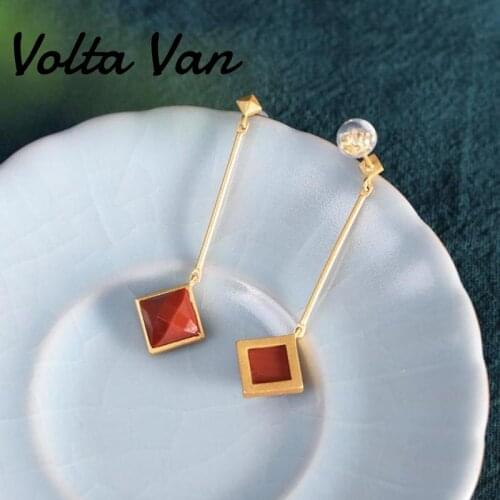 Volta Van Drop Earrings Pendientes Plata 925 Sterling Silver Red Agate 2021 New Fine Jewelry Elegant Geometric Design Earrings