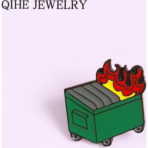 Green Trash Can Brooches Custom Cartoon Funny Soft Enamel Pins Bag Badge Clothes Collar Lapel Pin Button Jewelry Gift for Friend