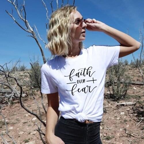 Faith Over Fear Christian T-Shirt Religion Summer Clothing for Women Tshirt Graphic Fearless Slogan Vintage Grunge Tops Tees