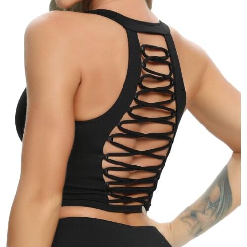 Women Hollow Yoga Top Removable Sports Bra Fitness Quick-dry Running Crop Tops Black Workout Padded Bra Sexy Impact Activewear