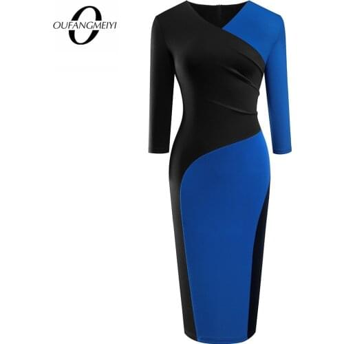New Designed Morden Patchwork V Neck Elegant Fashion Slim Work Office Lady Pencil Dress EB615