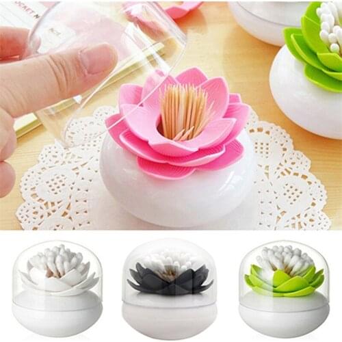 1 Pc Creative Lotus Shape Toothpick Cotton Bud Swab Holder Storage Box 4 Colors Cotton Bud Holder Fashion Home Decor With Cap