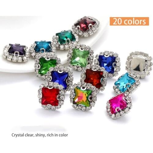 10Pcs Sew Crystal Buckles Rhinestone for Clothes Dress Colored Needlework Crystal Decorative Strass With Holes Diy Crafts