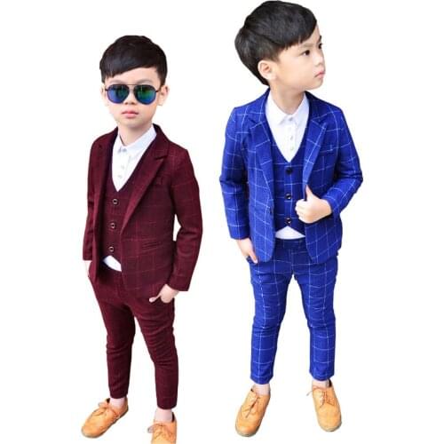 2019 New Spring Infant Boys Suits Blazers Suits Clothes Vest Shirt Pants 3pcs Wedding Formal Party Plaid Baby Kids Boy Outerwear