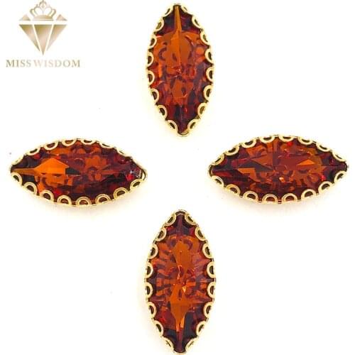 7X15mm Red coffee Horse eye sew on rhinestones gold base with hole lacy claws glass crystal rhinestone Diy garment accessories