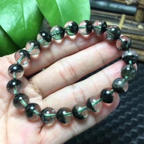 9mm Natural Clear Quartz Green Phantom Crystal Gemstone Round Beads Bracelet