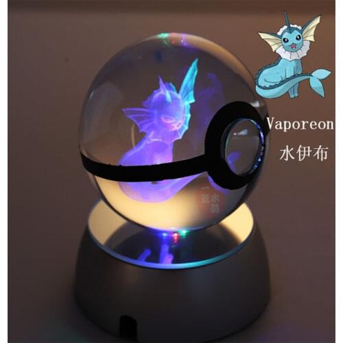 Anime Pokemon Engraving Crystal Figure Vaporeon Poke Ball Clear Pokeball Toy for Kids
