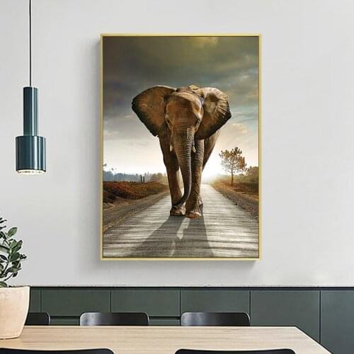 Big Large Size Pictures African Animal Poster Canvas Paintings for Home Design Elephant Prints Wall Art for Interior Frameless
