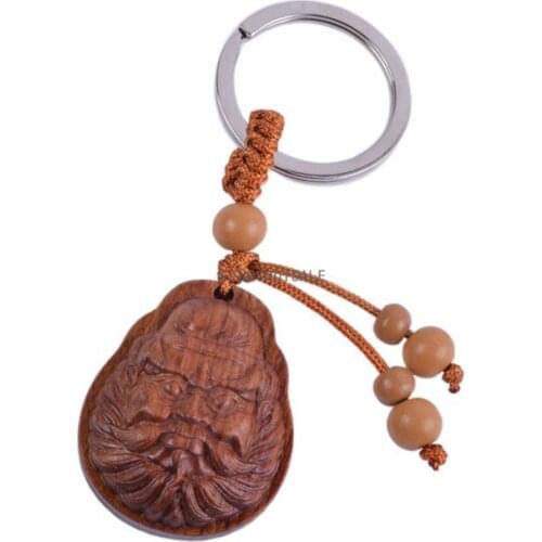 Feng Shui Peach Wood ChungKuel Keychain Zhong Kui Wood Carved Amulet